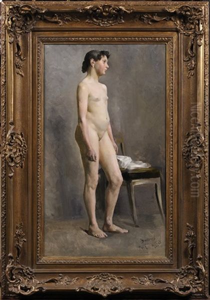 Standing Female Nude Oil Painting by Vojtech Bartonek