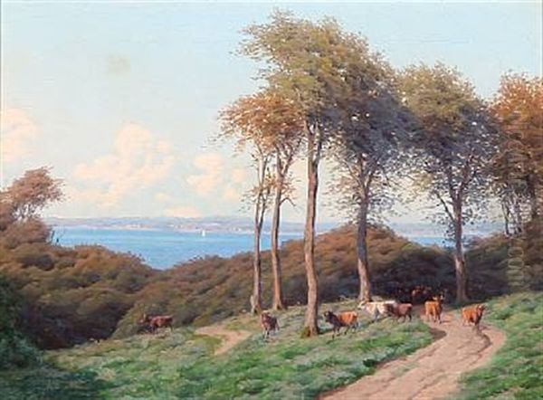 Grazing Cows In A Landscape. C. Bartsch Oil Painting by Carl Frederik Bartsch