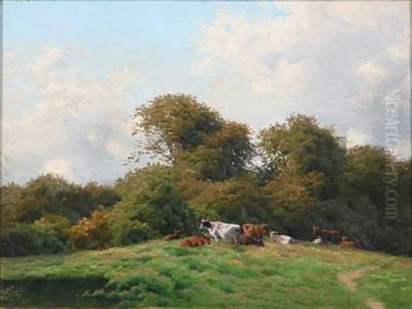 Landscape With Grazing Cows Oil Painting by Carl Frederik Bartsch