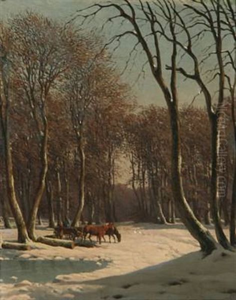 Wintry Landscape Oil Painting by Carl Frederik Bartsch