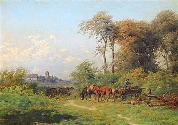 Braendesamlere Ved Lyngby Oil Painting by Carl Frederik Bartsch