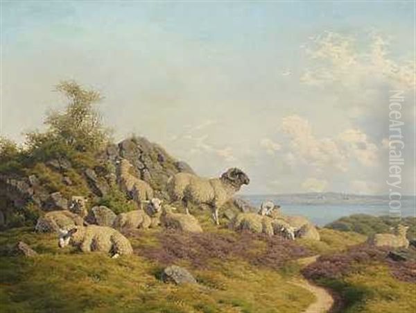 Faregruppe Ved Limfjorden Oil Painting by Carl Frederik Bartsch