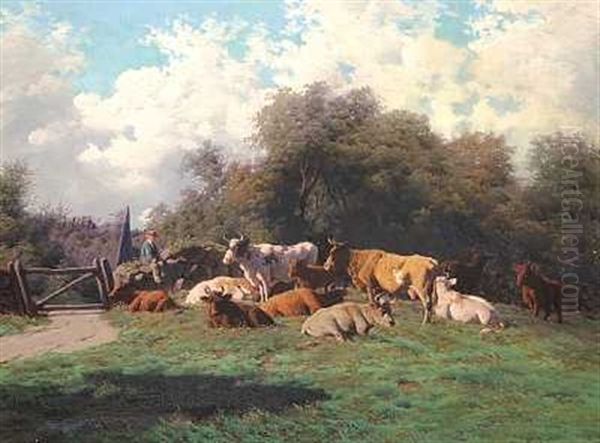 Dansk Landskab Med Koer Ved Et Stengaerde Oil Painting by Carl Frederik Bartsch