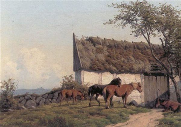 Heste Vad En Strataekt Lade Oil Painting by Carl Frederik Bartsch