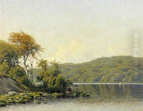 Traeklaedte Skraenter Ved En Fjord Oil Painting by Carl Frederik Bartsch