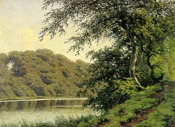 Sensommerskov Med Udsigt Over En So Oil Painting by Carl Frederik Bartsch