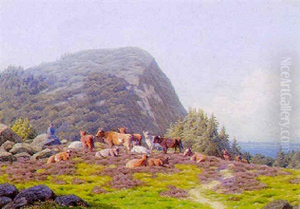 Klippelandskab Med Kvaeg Oil Painting by Carl Frederik Bartsch