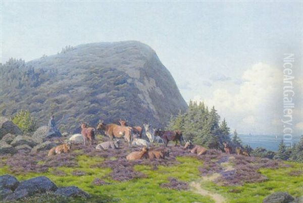 Klippelandskab Med Kvaeg Oil Painting by Carl Frederik Bartsch