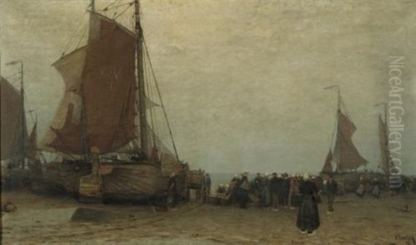 The Ships At Dock Oil Painting by Wilhelm Bartsch