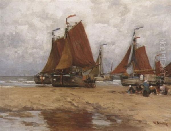 Fischmarkt Am Strand Bei Katwijk Oil Painting by Wilhelm Bartsch