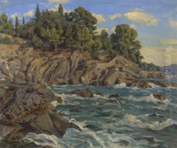 Felsenkuste In Ligurien Oil Painting by Wilhelm Bartsch