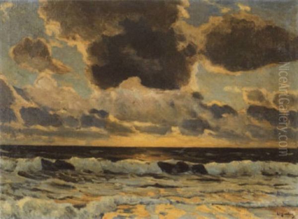 Brandung Bei Sonnenuntergang Auf Sylt Oil Painting by Wilhelm Bartsch