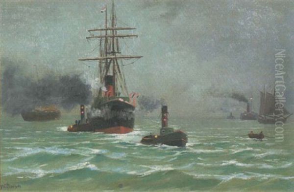 Schlepper Auf Der Elbe Oil Painting by Wilhelm Bartsch