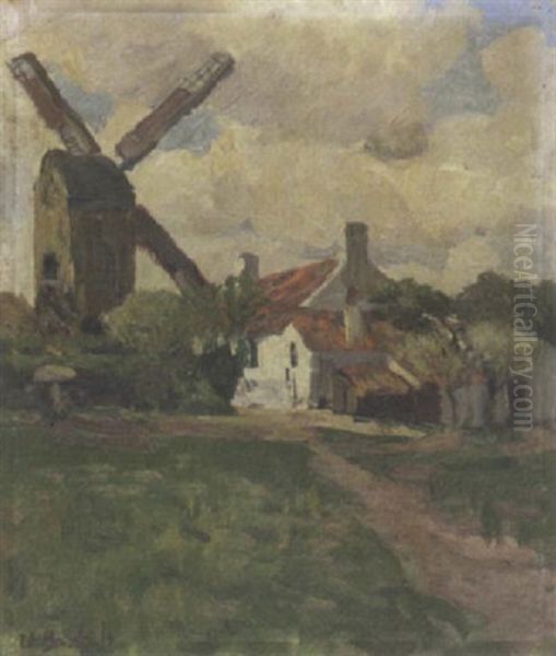 Gehoft Mit Windmuhle In Belgien Oil Painting by Wilhelm Bartsch