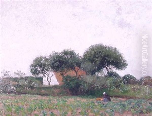 Bauerin Auf Einem Feld In Worpswede Oil Painting by Wilhelm Bartsch