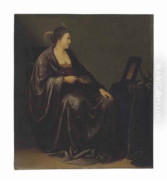 A Lady Seated Before A Mirror: An Allegory Of Vanity Oil Painting by Willem Bartsius