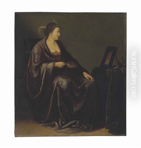 A Lady Seated Before A Mirror: An Allegory Of Vanity Oil Painting by Willem Bartsius