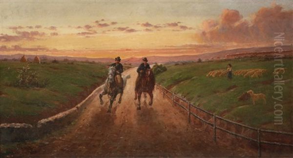 Cavaliers Sur Le Chemin Au Crepuscule Oil Painting by Pietro Barucci