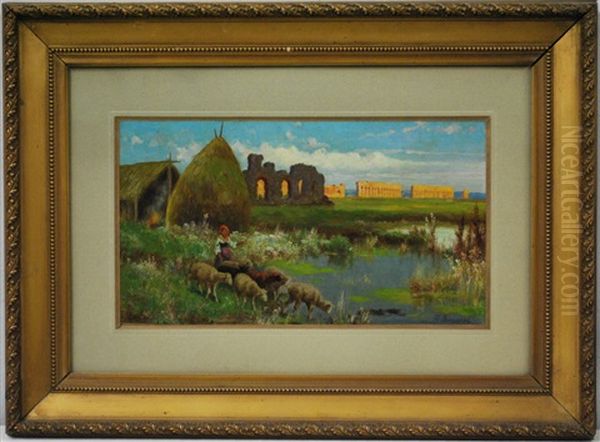 Paesaggio Di Campagna Con Rovine Oil Painting by Pietro Barucci