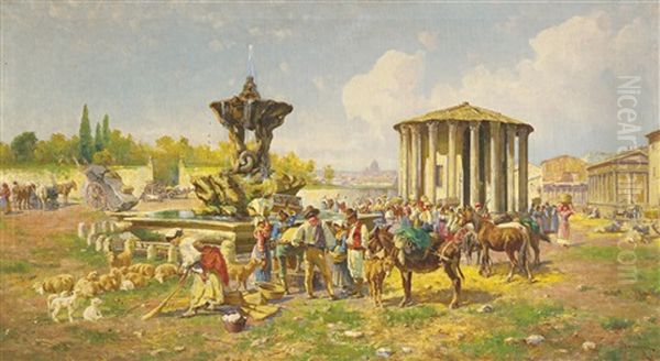 The Temple Of Vesta, Rome Oil Painting by Pietro Barucci