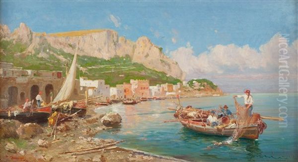 Marina Con Pescatori A Sorrento Oil Painting by Pietro Barucci