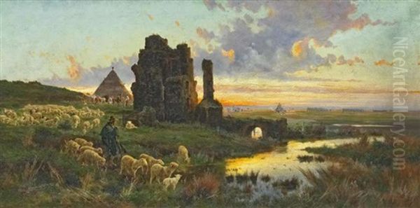 Abendstimmung In Der Italienischen Capagna Oil Painting by Pietro Barucci