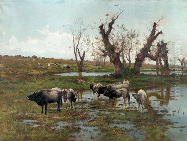 Cattle Grazing In The Campagna Oil Painting by Pietro Barucci