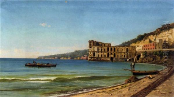 A View Of Palazzo Donn'anna Along The Coast Of Posillipo, Bay Of Naples Oil Painting by Pietro Barucci