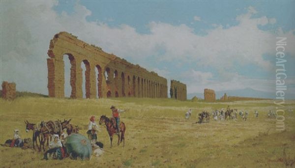 Mietitura Nella Campagna Romana Oil Painting by Pietro Barucci