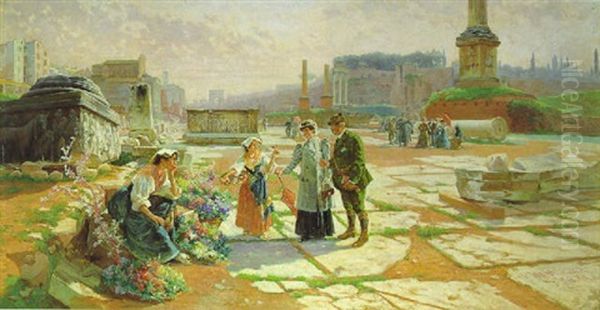 Blumenverkauferinnen Im Forum Romanum Oil Painting by Pietro Barucci