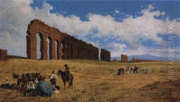 A Roman Campagna Oil Painting by Pietro Barucci