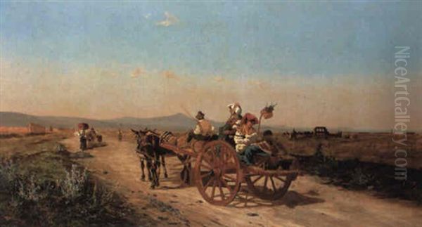 Family In A Cart On The Campagna Oil Painting by Pietro Barucci