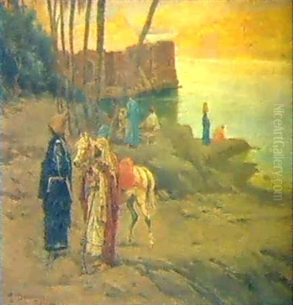 Arabs By A River Oil Painting by Pietro Barucci