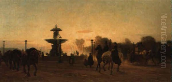 La Place De La Concorde, Paris Oil Painting by Victor Barvitius