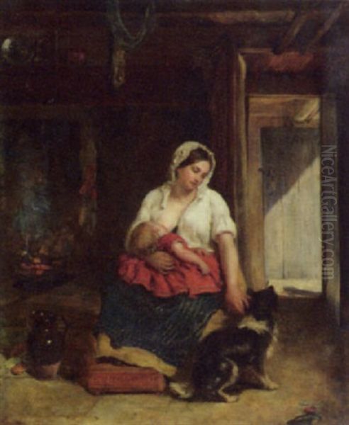 Nursing Mother Oil Painting by Frederick Bacon Barwell