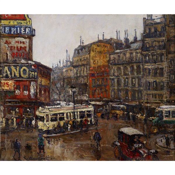 Place De Clichy Oil Painting by Georges Barwolf