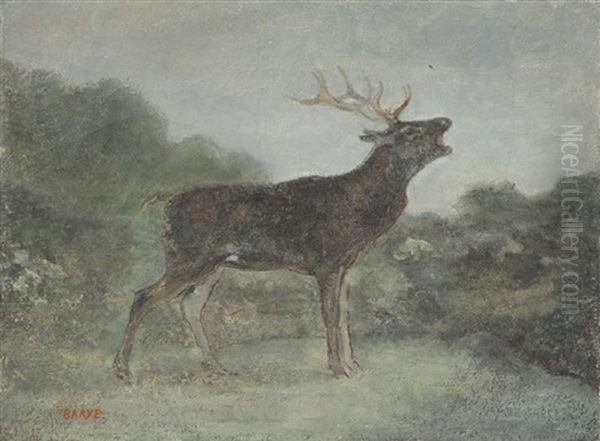 Deer In Landscape by Antoine-louis Barye