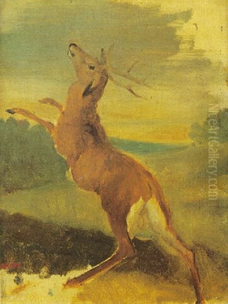 Cerf Dresse Oil Painting by Antoine-louis Barye