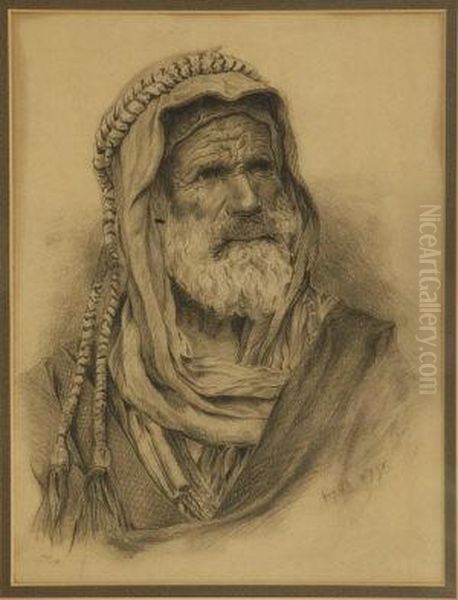 Arab Man, Portrait Head And Shoulders Oil Painting by John Miller, Sir Adye