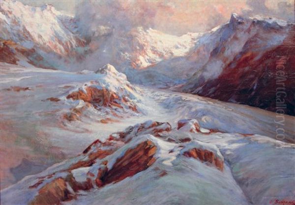 Sommets Et Glacier En Haute Montagne Oil Painting by Licinio Barzanti