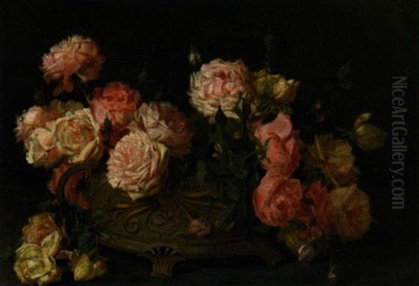 Still Life With Roses Oil Painting by Licinio Barzanti