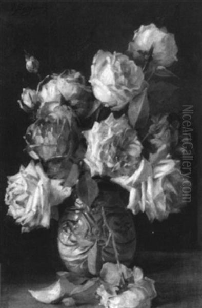 An Arrangement Of Roses Oil Painting by Licinio Barzanti