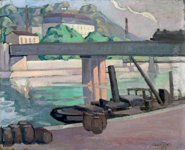 Train A Vapeur Franchissant La Saone Sur Le Pont De Chemin De Fer De Perrache Oil Painting by Adrien Bas