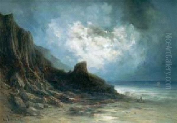 Marine Au Clair De Lune Oil Painting by Gabriel Hippolyte Le Bas