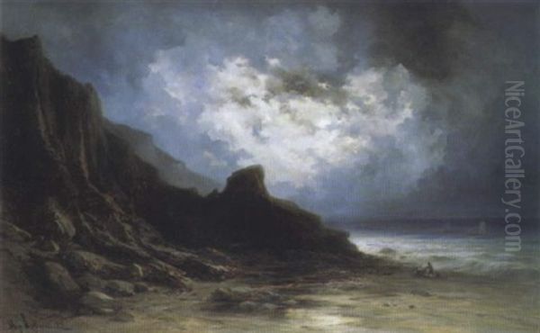 Marine Au Clair De Lune Oil Painting by Gabriel Hippolyte Le Bas