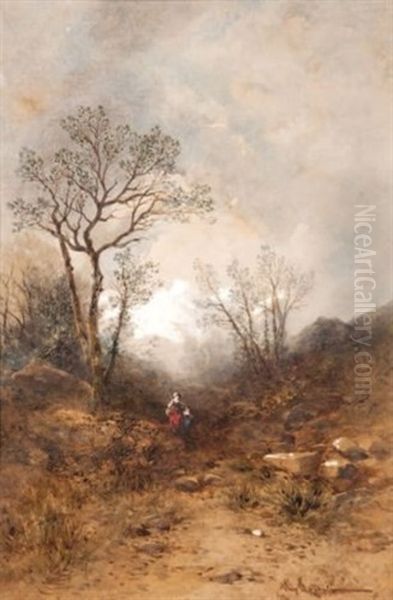 La Bergere Et Le Patre (+ En Foret, Lrgr; 2 Works) Oil Painting by Louis Hippolyte Le Bas