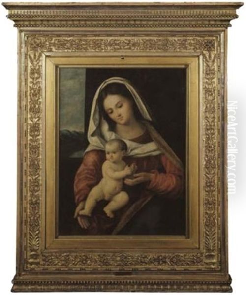 Madonna Das Auf Ihrem Schoss Sitzende Kind Haltend Oil Painting by Marco Basaiti