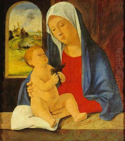 Madonna Col Bambino, Che Tiene In Mano Un Uccellino Oil Painting by Marco Basaiti