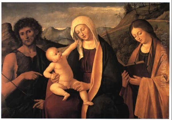 Madonna And Child With St. John And Female Saint Oil Painting by Marco Basaiti