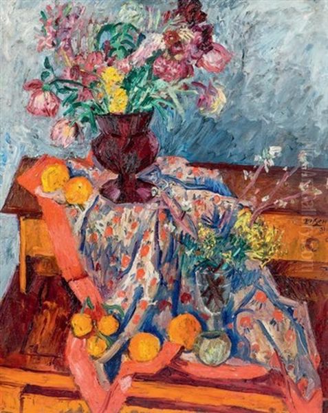 Bouquet De Fleurs Pose Sur Une Table Oil Painting by Andor Basch